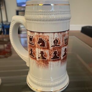 Chess-Themed White and Brown Ceramic Mug